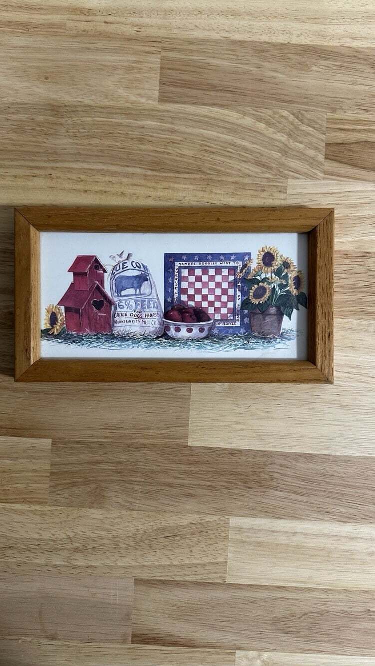 Framed Country Farmhouse Kitchen Wall Art Sunflowers Apples Americana Print 1994